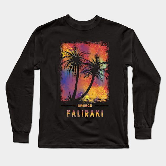 Faliraki Rhodes Greece palm design Long Sleeve T-Shirt by Lars8300